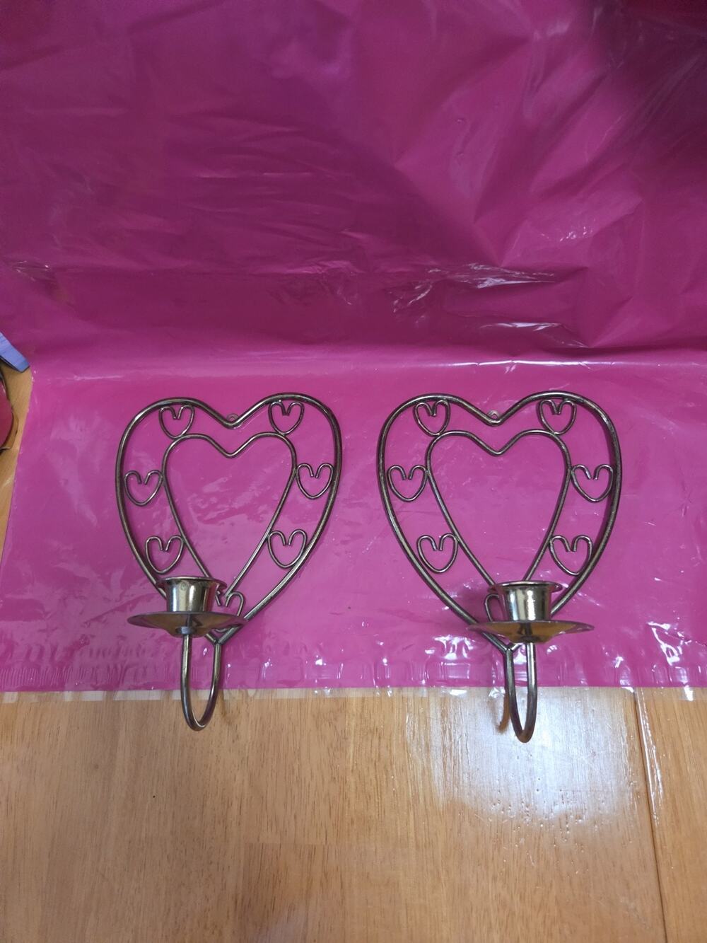 Vintage cottage core Heart Metal Wall Mounted Sconce Candle Holders Set of 2